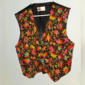 Vintage Handmade Beaded Colorful Paisley Unisex Satin Vest. Size XL Ethnic Boho